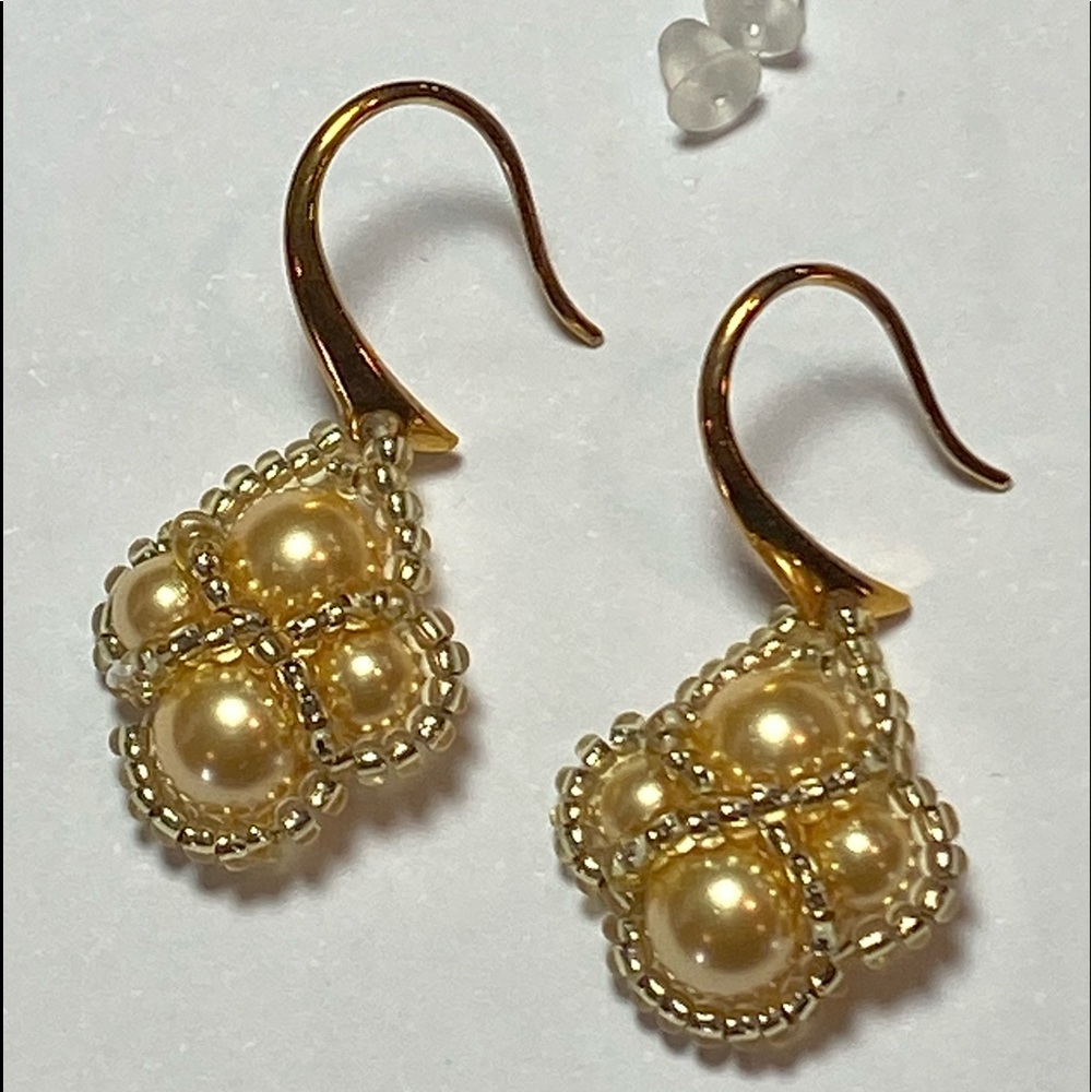 SJC Gold Plated Swarovski Crystal Pearl Earrings - Picture 4 of 8